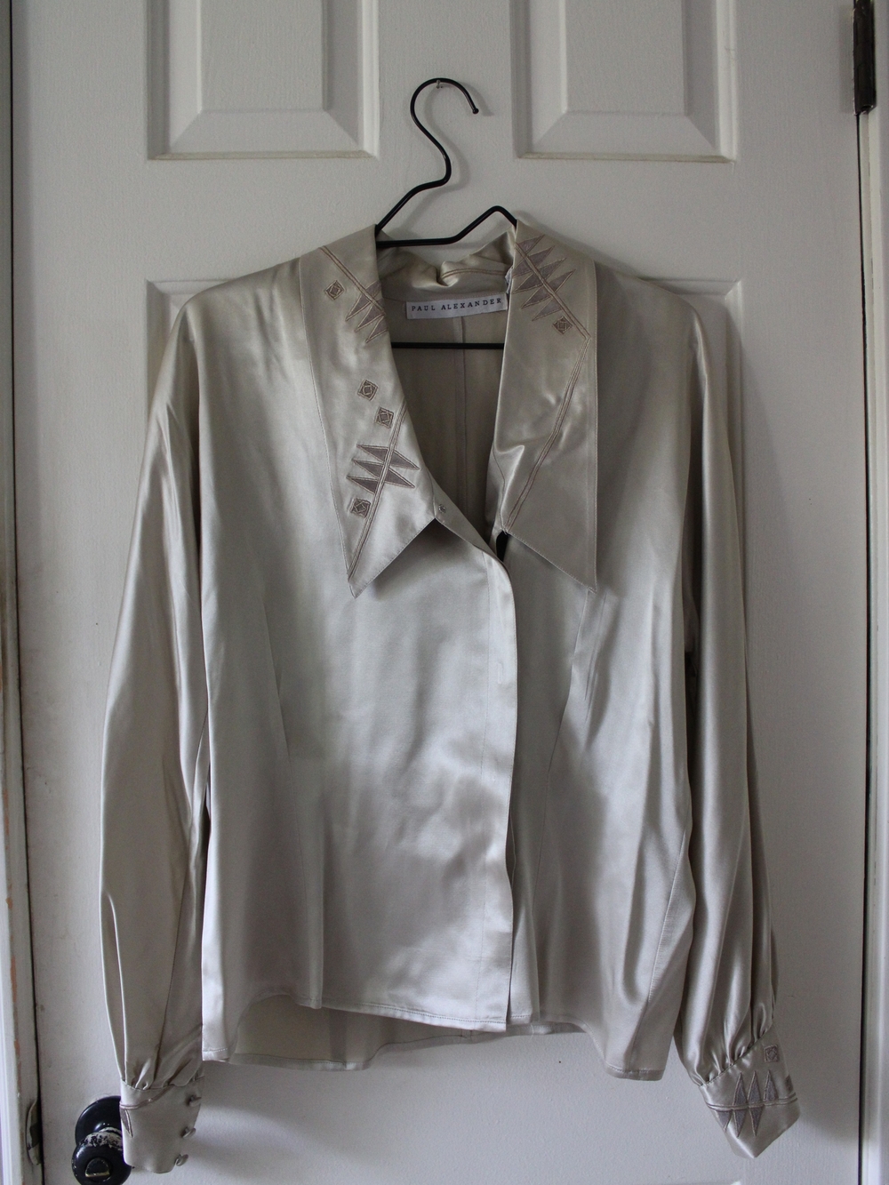 Paul Alexander Champagne Button-Front Silk Blouse